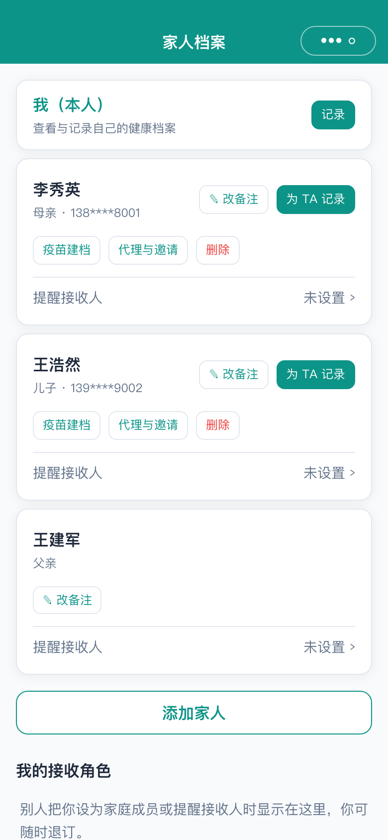 家人管理示意